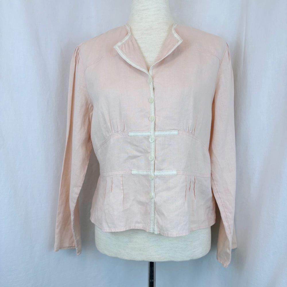 J. Jill Peach 100% Linen Button Front Blouse 8P